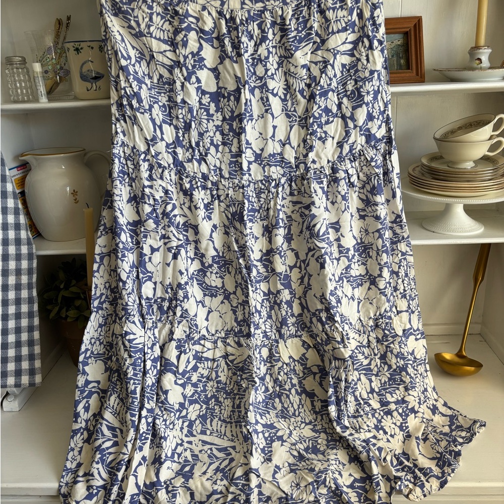 Cynthia Rowley Blue and White Floral A-Line Skirt
